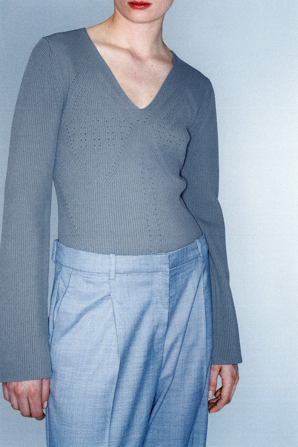 H&M Pointelle-knit Jumper Grey