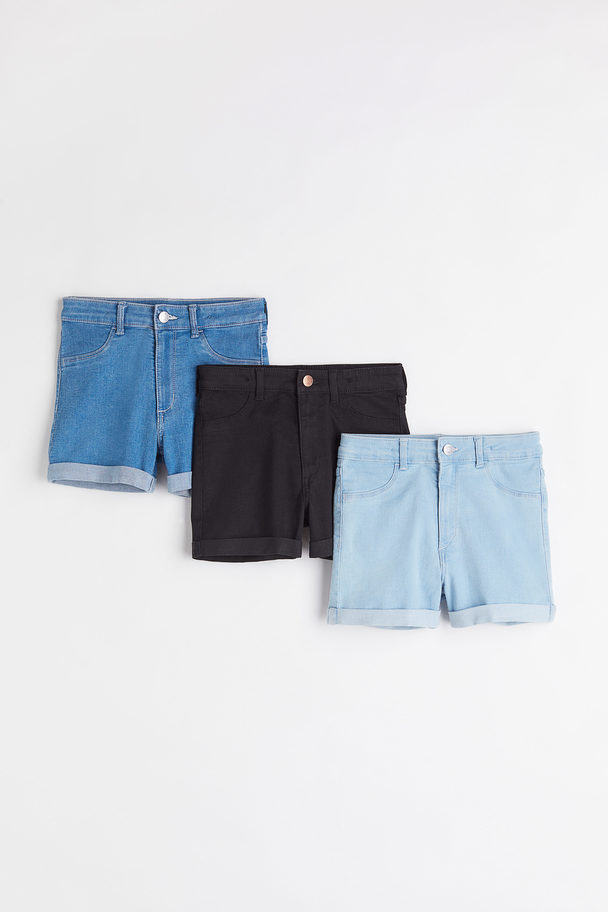 H&M 3-pack Denimshorts Sort/denimblå