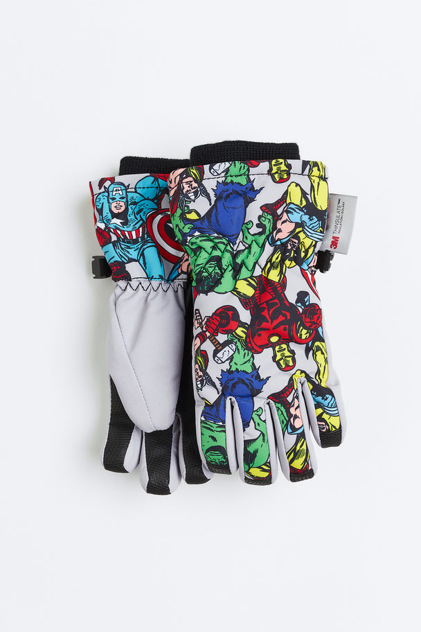 H&M Water-repellent Ski Gloves Grey/the Avengers