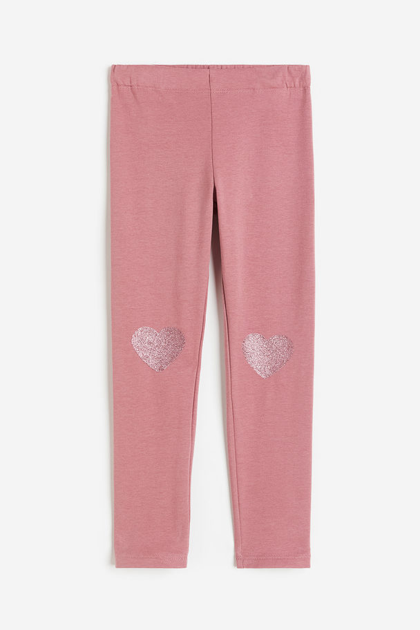 H&M Brushed-inside Leggings Pink/hearts