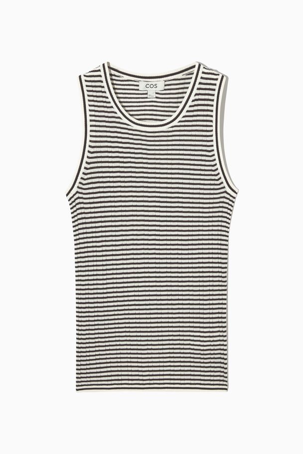 COS Ribbed-knit Silk Tank Top White / Brown / Striped