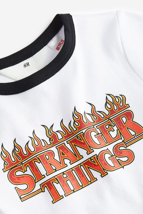 H&M T-Shirt mit Print Weiß/Stranger Things