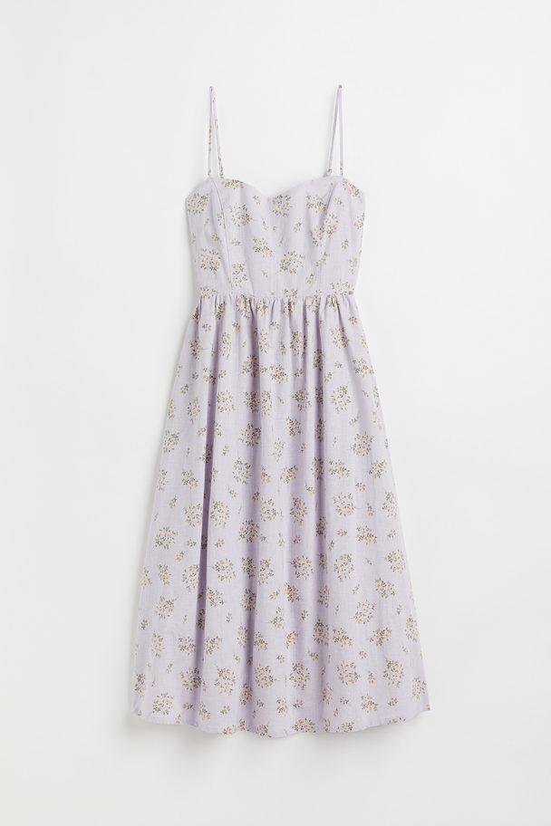H&M Linen-blend Dress Light Purple/small Flowers