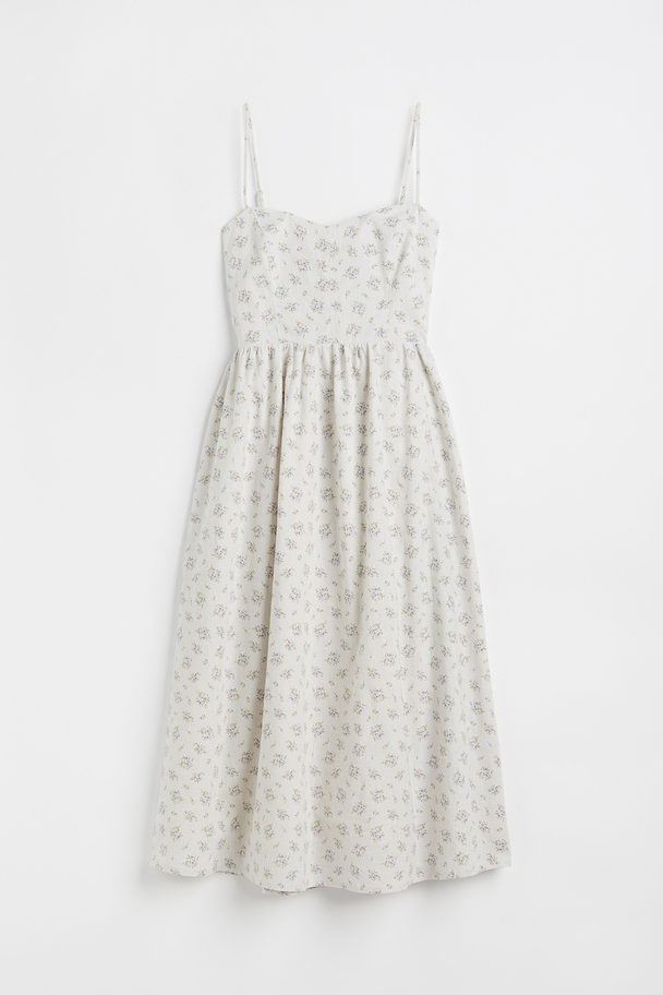 H&M Linen-blend Dress Light Grey/small Flowers