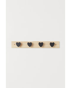 Garderobenleiste aus Holz Hellbeige/Herzen