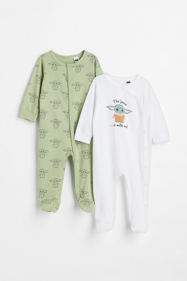 H&M 2-pack Printed Cotton All-in-one Pyjamas Light Green/the Mandalorian