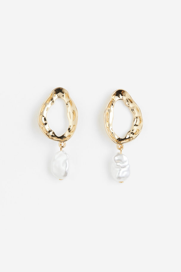 H&M Ohrringe mit Perlenanhänger Goldfarben/Weiß