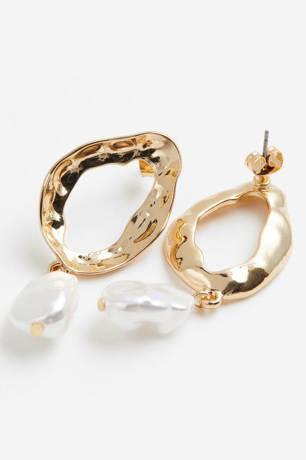 H&M Ohrringe mit Perlenanhänger Goldfarben/Weiß