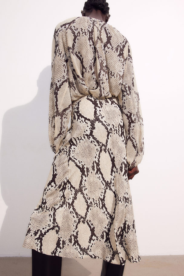 H&M Voluminous Blouse Beige/snakeskin-patterned