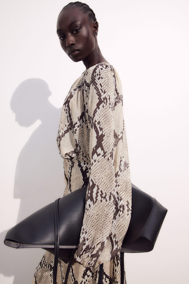 H&M Voluminous Blouse Beige/snakeskin-patterned