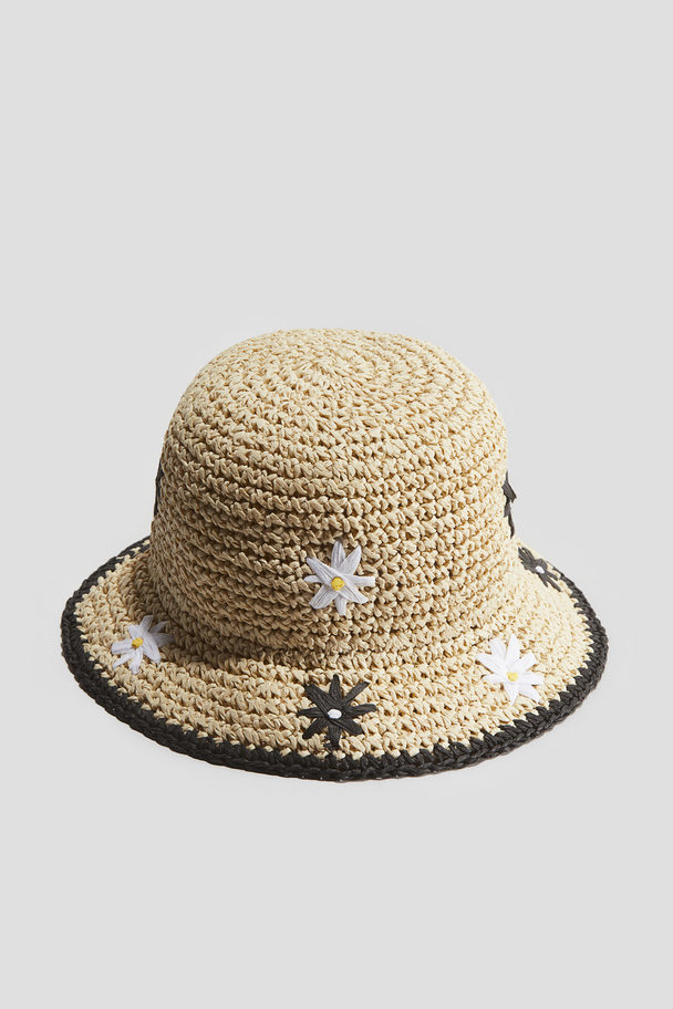 H&M Embroidered Straw Hat Beige/flowers