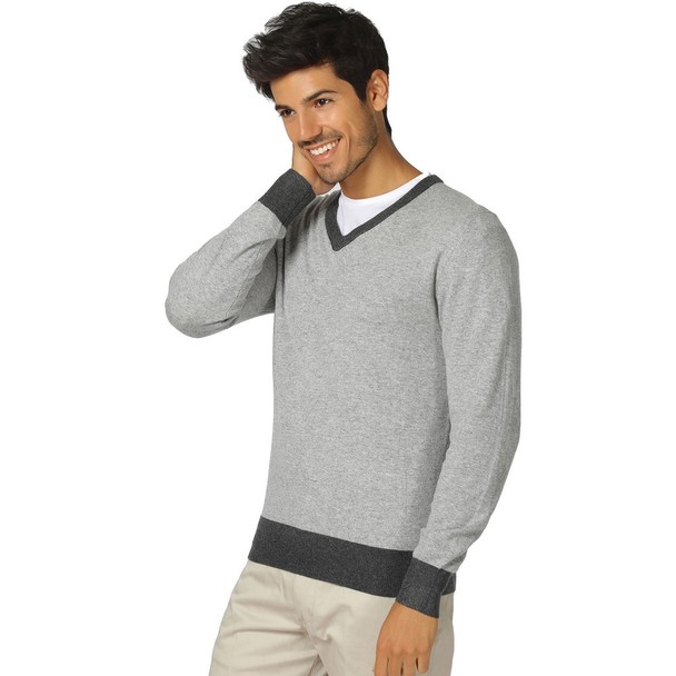 William de Faye Bi-colored V-neck Sweater