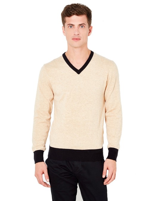 William de Faye Bi-colored V-neck Sweater
