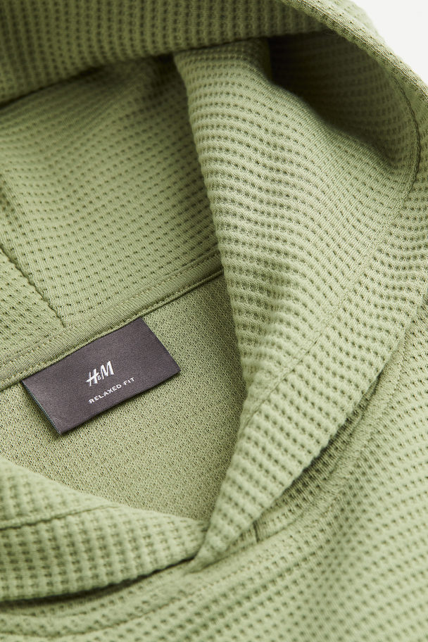 H&M Relaxed Fit Hettegenser Med Vaffelsøm Pistasjgrønn