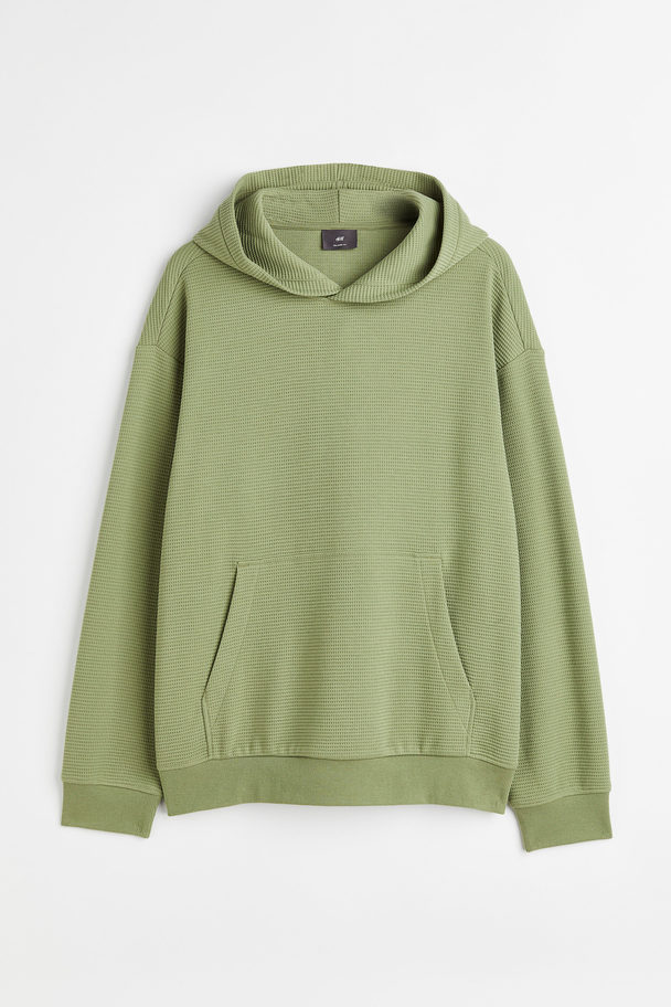 H&M Relaxed Fit Waffled Hoodie Pistachio Green