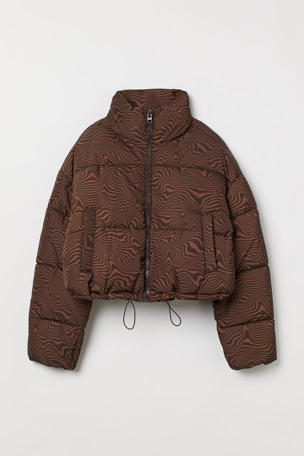 H&M Short Puffer Jacket Dark Brown/patterned