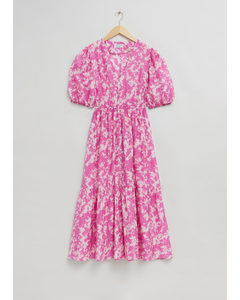 Fitted Tiered Maxi Dress Pink Printed
