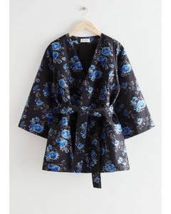 Relaxed Belted Floral Print Robe Blue Florals
