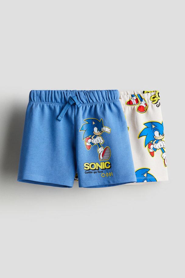 H&M 2er-Pack Sweatshorts mit Print Blau/Sonic der Igel