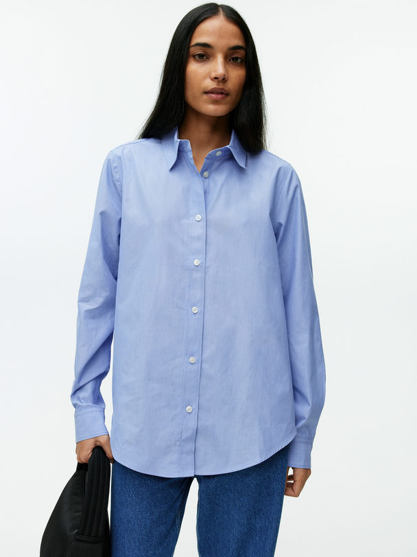 ARKET Straight Cut Poplin Shirt Blue/white Stripe