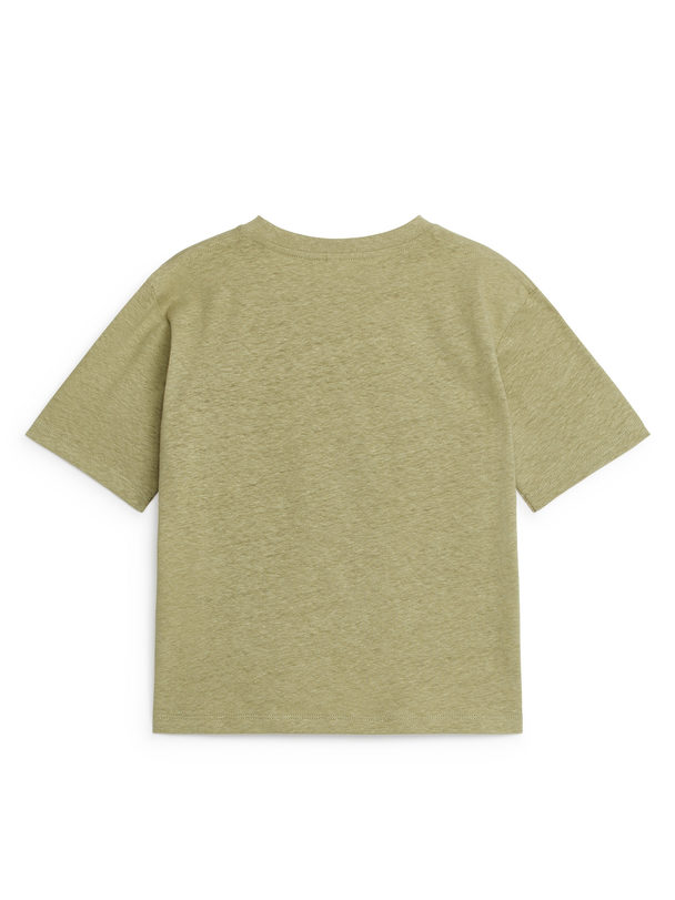 ARKET Loose Fit Linen Blend T-shirt Khaki Green