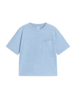 Loose Fit Linen Blend T-shirt Light Blue