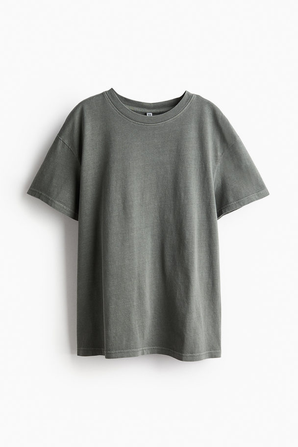 H&M Oversized T-Shirt Dunkles Khakigrün