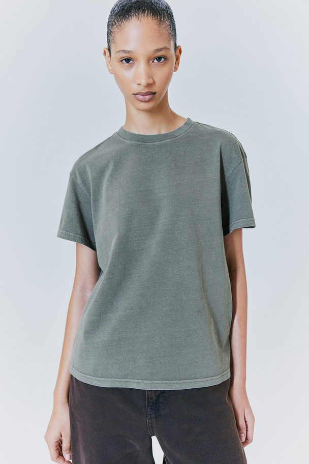 H&M Oversized T-Shirt Dunkles Khakigrün