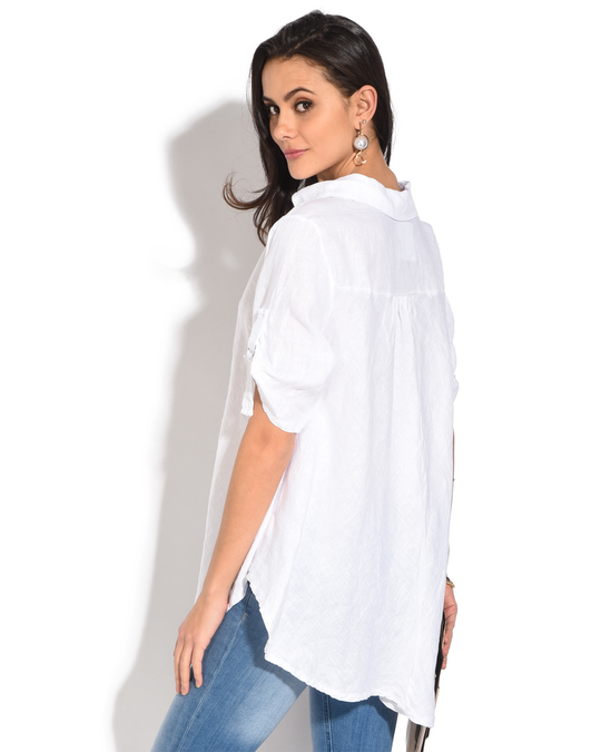 Le Jardin du Lin V-neck Blouse With Long Attachable Sleeves
