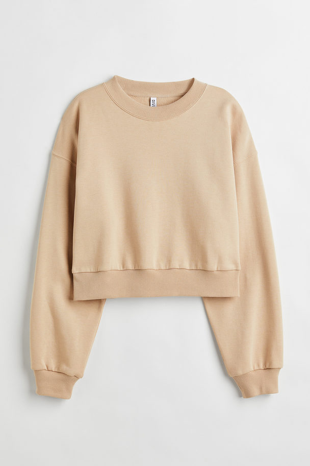 H&M Cropped Sweatshirt Beige
