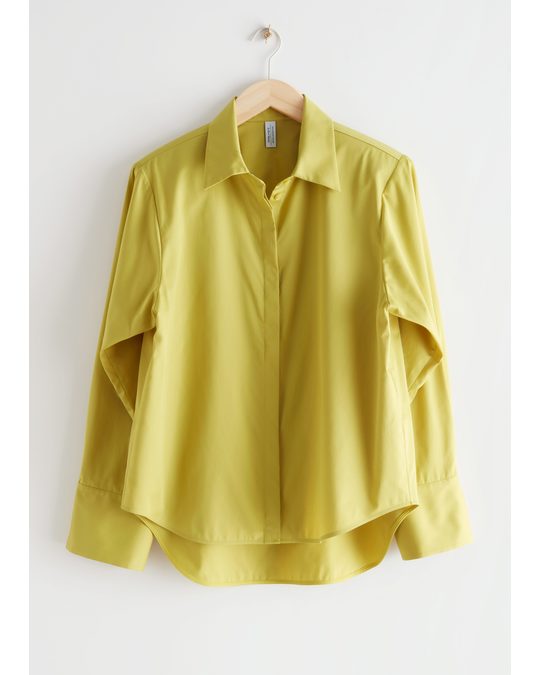 & Other Stories Padded Shoulder Cotton Shirt Yellow