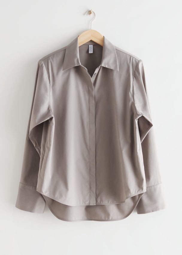 & Other Stories Padded Shoulder Cotton Shirt Mole