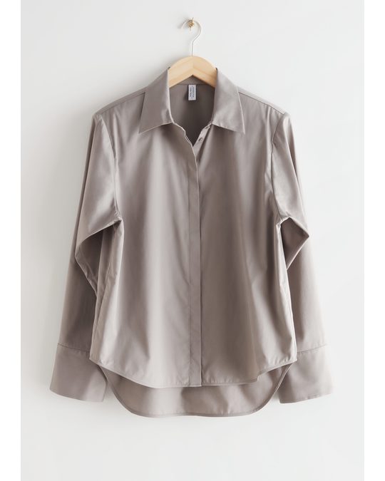 & Other Stories Padded Shoulder Cotton Shirt Mole