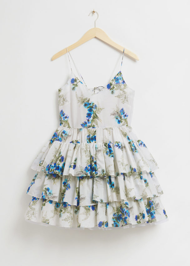 & Other Stories Mehrlagiges Kleid aus Seidenmischung mit Trägern Weiß/Blumendruck