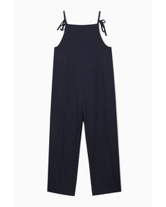 Tie-detail Linen Jumpsuit Navy