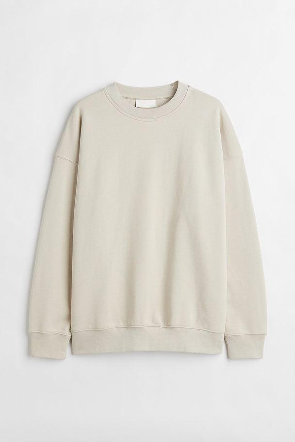 H&M Oversized Fit Cotton Sweatshirt Light Beige