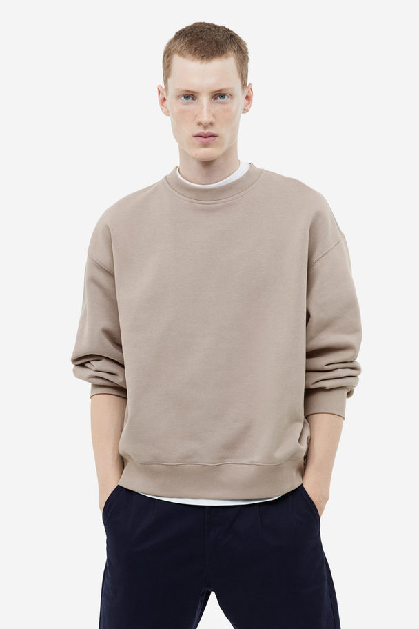 H&M Sweatshirt I Bomull Oversized Fit Gråbeige