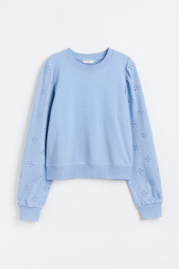 H&M Sweater Met Broderie Anglaise Lichtblauw