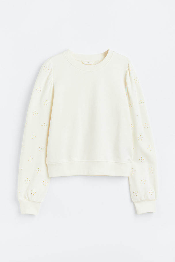 H&M Sweatshirt mit Broderie Anglaise Cremefarben
