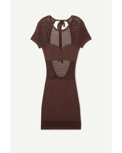 Mixed Knitted Crochet Dress Brown Dark