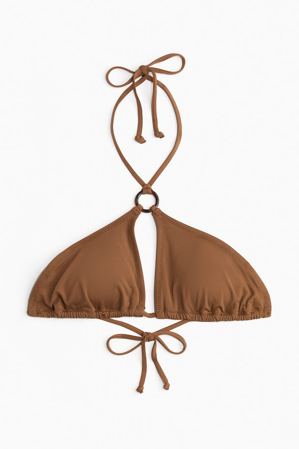 H&M Wattiertes Neckholder-Bikinitop Braun