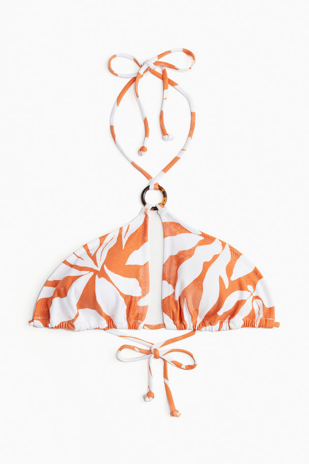 H&M Wattiertes Neckholder-Bikinitop Orange/Gemustert