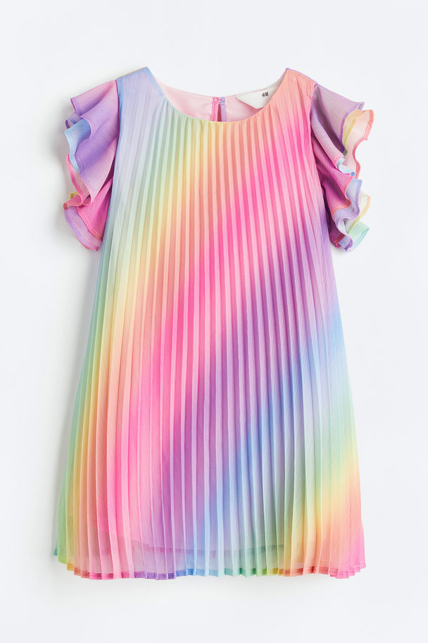 H&M Plissiertes Kleid in A-Linie Rosa/Regenbogenfarben