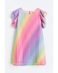 Plissiertes Kleid in A-Linie Rosa/Regenbogenfarben