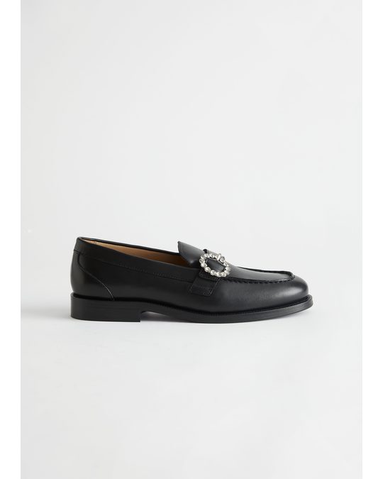 & Other Stories Crystal Buckled Leather Loafers Black