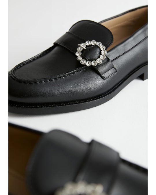 & Other Stories Crystal Buckled Leather Loafers Black
