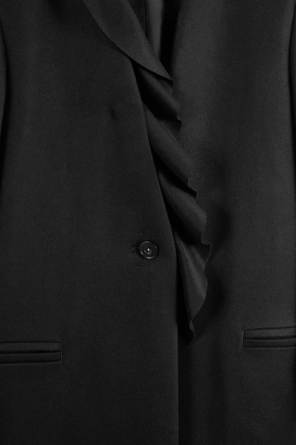 COS The Ruffled Tailored Wool Coat Black