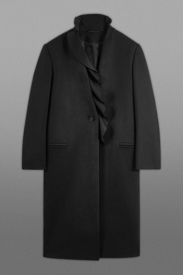 COS The Ruffled Tailored Wool Coat Black