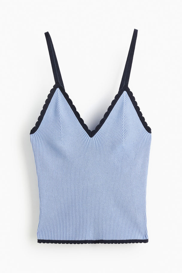H&M Scallop-edged Rib-knit Vest Top Light Blue