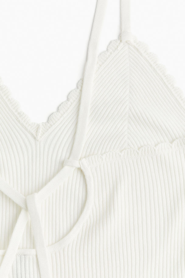 H&M Scallop-edged Rib-knit Vest Top Cream